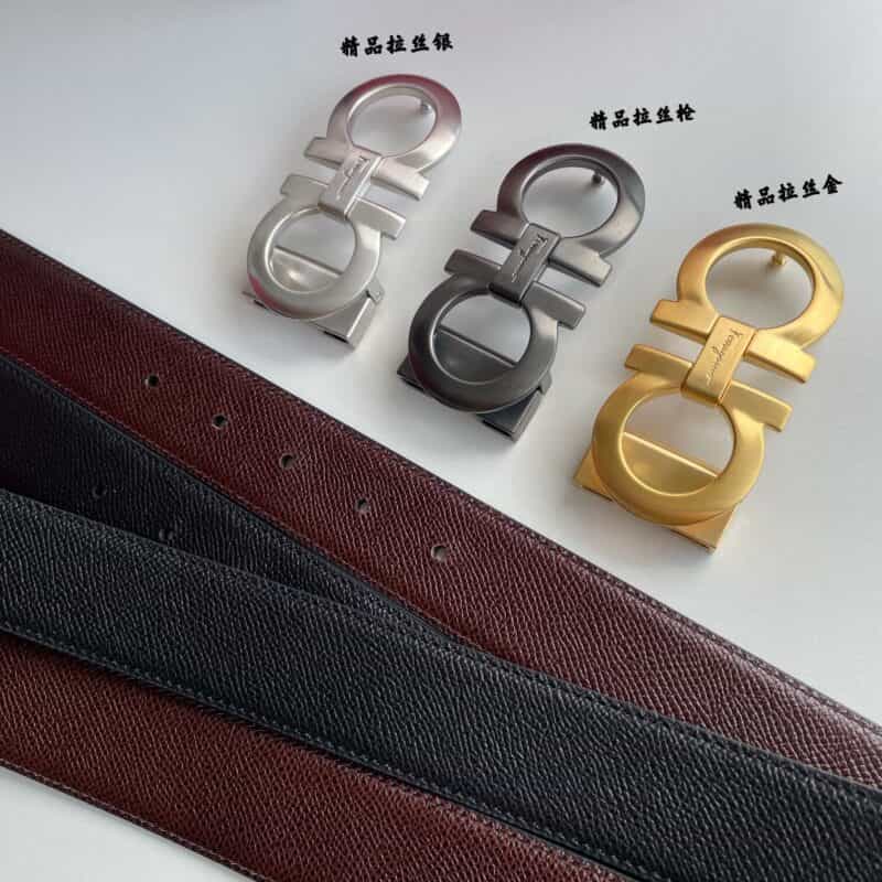 Ferragamo菲拉格慕 双面用细腻头层牛皮十字纹理腰带3.5cm