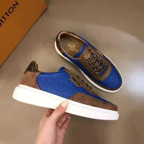 LV/路易威登 采面牛皮拼接印花牛仔帆布Beverly Hills男士运动鞋