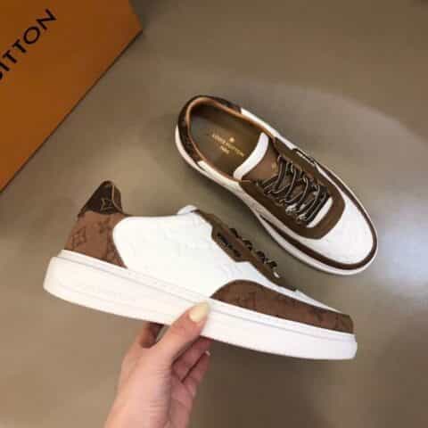 LV/路易威登 采面牛皮拼接印花牛仔帆布Beverly Hills男士运动鞋