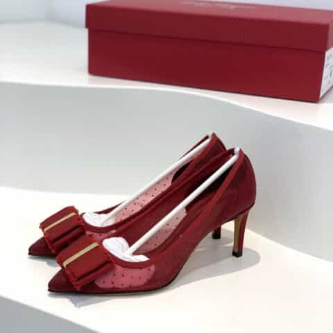 SF salvatore Ferraga*o 菲拉*慕春夏新款波点蕾丝网布面尖头高跟平底芭蕾舞单鞋