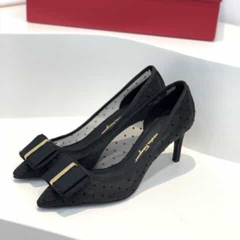 SF salvatore Ferraga*o 菲拉*慕春夏新款波点蕾丝网布面尖头高跟平底芭蕾舞单鞋