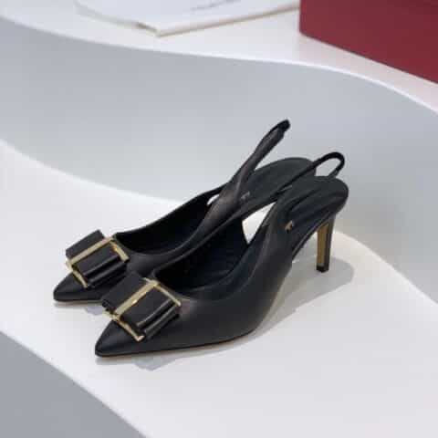 SF salvatore Ferraga*o 菲拉*慕最新款尖头叠层蝴蝶结中跟细跟后空凉鞋
