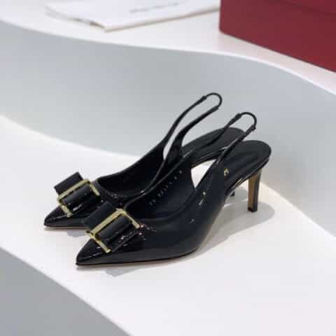 SF salvatore Ferraga*o 菲拉*慕最新款尖头叠层蝴蝶结中跟细跟后空凉鞋