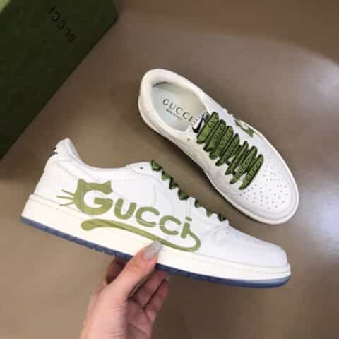 Nike & Gu～r  小牛皮拼牛仔帆布制成联名系带低帮休闲运动鞋