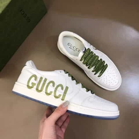 Nike & Gu～r  小牛皮拼牛仔帆布制成联名系带低帮休闲运动鞋