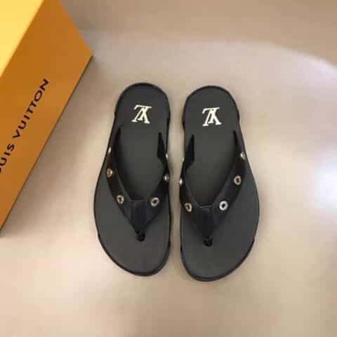 LV/路易威登 进口头层小牛皮新品男士人字拖鞋