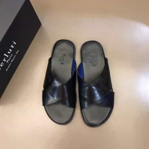 Berluti伯鲁提 进口头层牛皮高端真皮大底夏季男士拖鞋