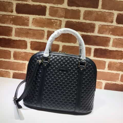 GUCCI古驰女士黑色牛皮压印手提斜挎贝壳包449663