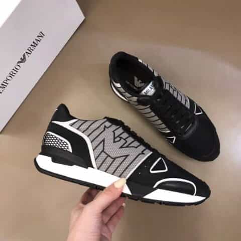 Armani 阿玛尼 撞色牛皮拼接透气帆布面奢潮运动鞋