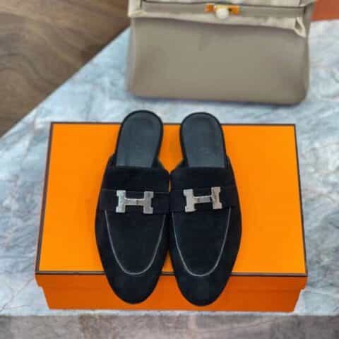 HERMES-爱马仕 法国羊京皮私人定制H家皮纹经典H扣半拖
