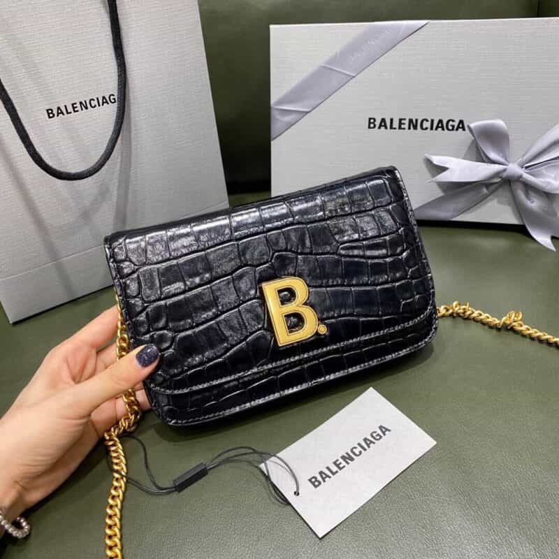 Balenciaga B wallet on chain 豆腐包 593615鳄鱼纹黑色金扣