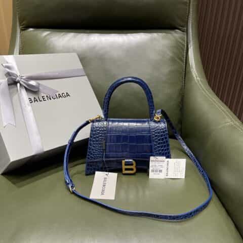 Balenciaga Hourglass S 鳄鱼纹沙漏包 593546宝蓝色金扣