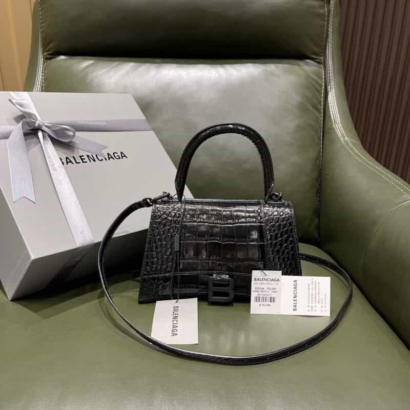Balenciaga Hourglass X 鳄鱼纹沙漏包 593546黑色枪扣