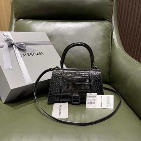 Balenciaga Hourglass X 鳄鱼纹沙漏包 593546黑色银扣