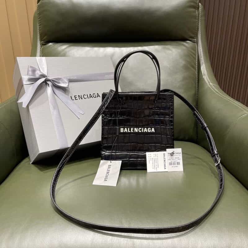 Balenciaga Shopping Bag 鳄鱼纹购物纸袋包 572411黑色