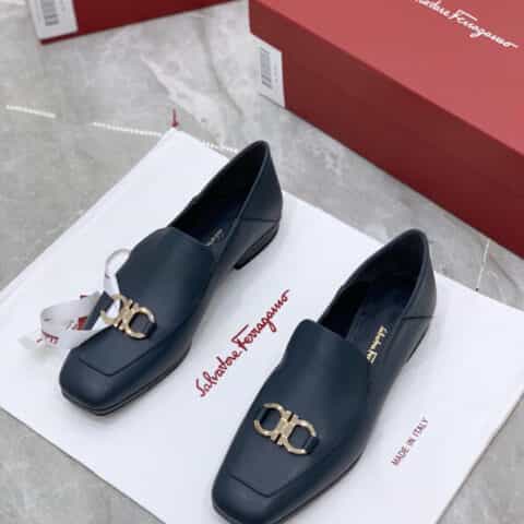 SF salvatore Ferraga*o 菲拉*慕GANCINI马蹄扣小方头可踩跟乐福鞋