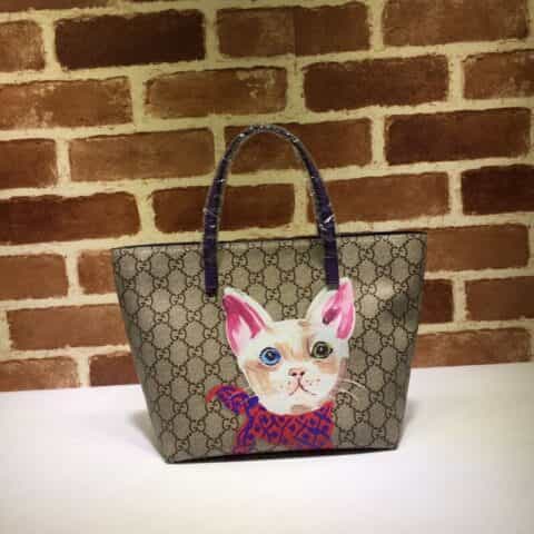 GUCCI古驰猫头图案印花购物袋410812