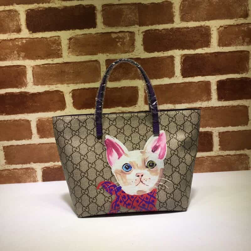 GUCCI古驰猫头图案印花购物袋410812