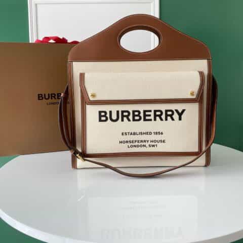 Burberry巴宝莉牛皮配帆布托特包