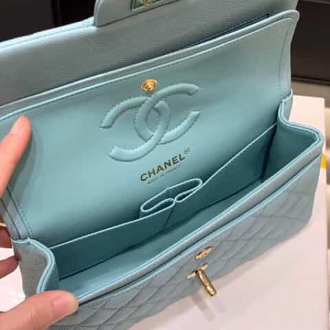 Chanel CF23 Classic flap bag A01113tiffany蓝球纹牛皮金扣
