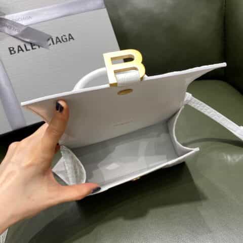 Balenciaga Hourglass XS 鳄鱼纹沙漏包 592833白色金扣