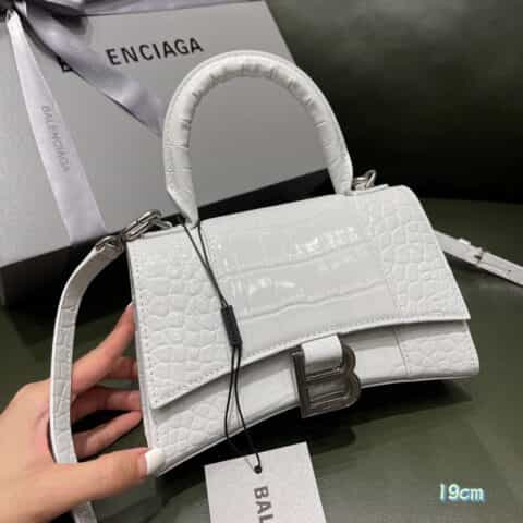 Balenciaga Hourglass XS 鳄鱼纹沙漏包 592833白色银扣