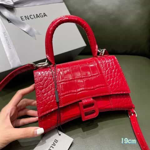Balenciaga Hourglass XS 鳄鱼纹沙漏包 592833红色红扣