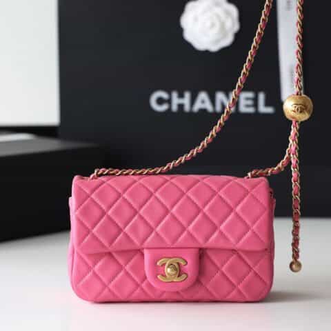 Chanel Flap Bag CF羊皮大Mini金球包 AS1787玫红