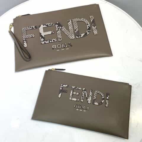 FENDI芬迪蛇皮logo拼接全牛皮FD薄款手拿包8508S 8508L