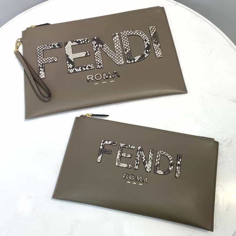 FENDI芬迪蛇皮logo拼接全牛皮FD薄款手拿包8508S 8508L