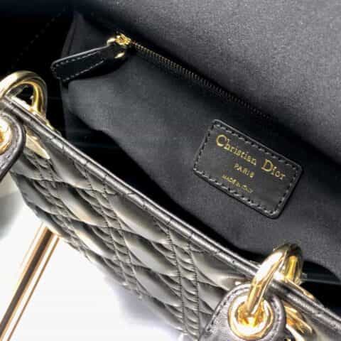 Lady Dior 经典五格戴妃包 2242羊皮黑色金扣