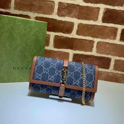 GUCCI古驰GG Denim系列Jackie 1961系列链带钱包652681