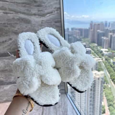 Hermes爱马仕 独家订制进口羊羔毛新款泰迪毛毛拖鞋