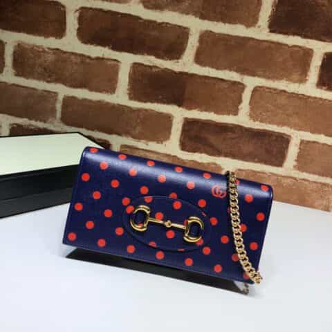 GUCCI古驰马衔扣1955系列波点蓝链条钱包621892