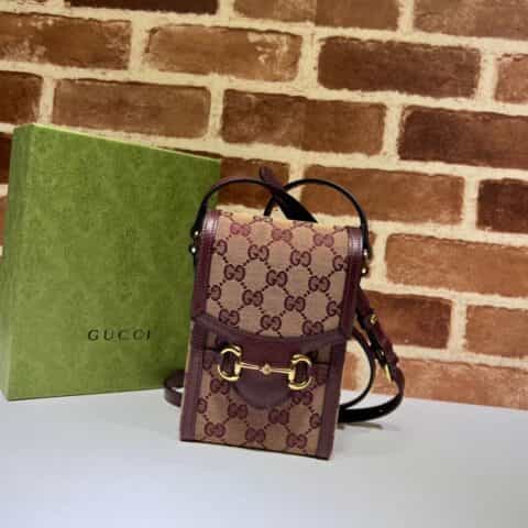 GUCCI古驰酒红色手机包单肩斜挎包625615