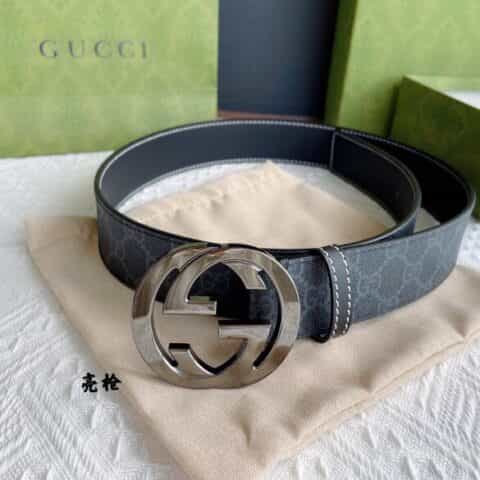 Gucci古驰  精致抛光面双G扣经典款男士3.8cm腰带