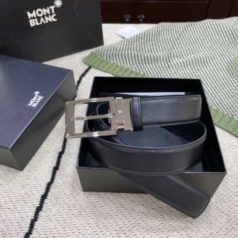 MONTBLANC全新尽黑系列针扣双面细腻头层牛皮腰带
