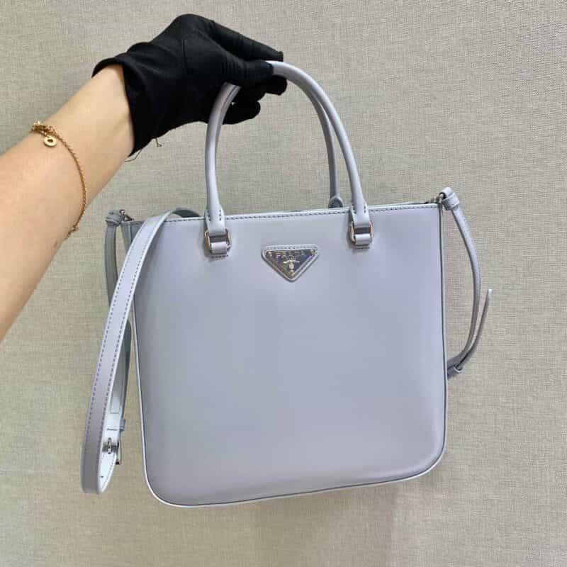 Prada 亮面皮革托特包 1BA330雾霾蓝