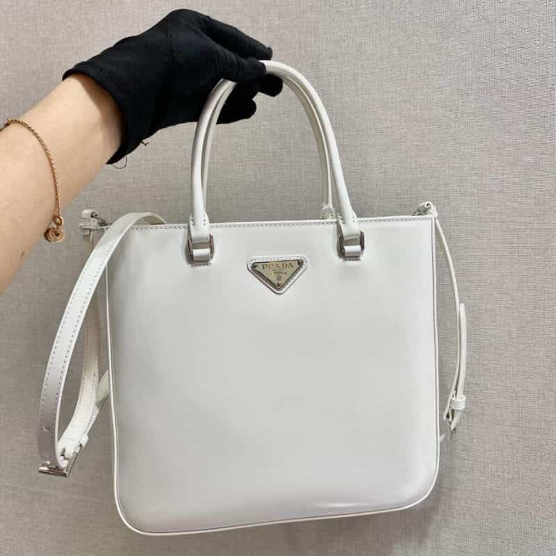 Prada 亮面皮革托特包 1BA330白色