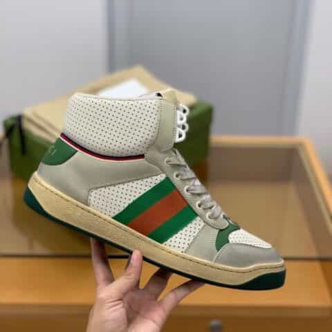 GUCCI古驰 侧面条纹织带和 G~ 复古标识G家男女款高帮运动鞋