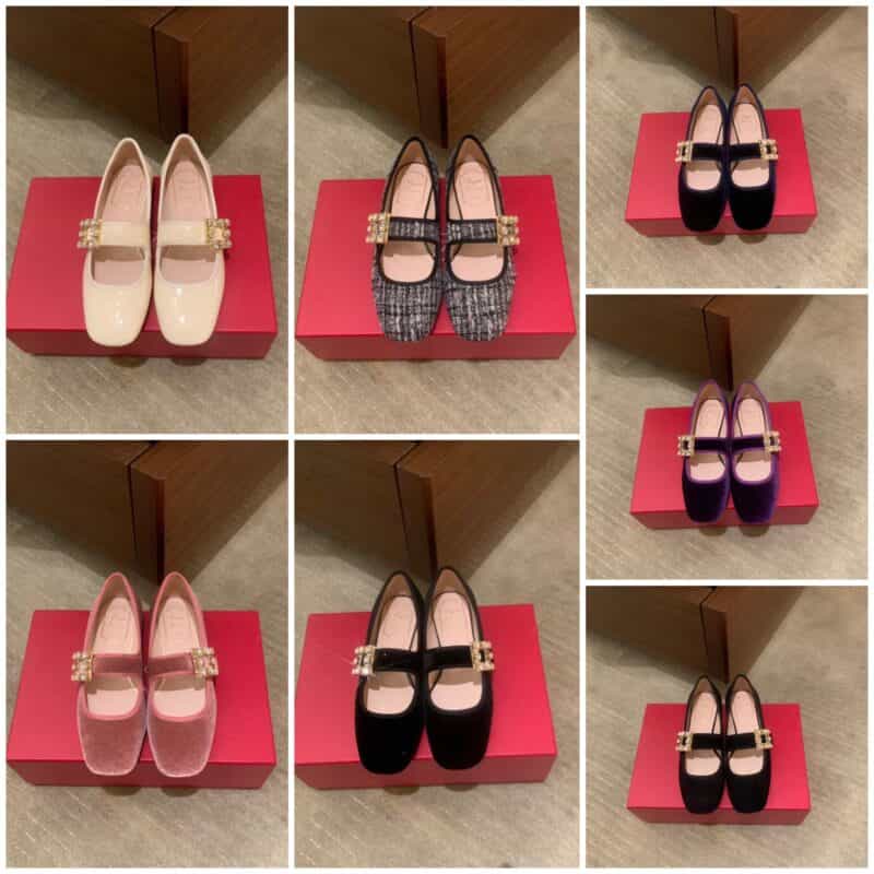 Roger Vivier 进口牛漆皮、韩国天鹅绒复古玛丽珍鞋