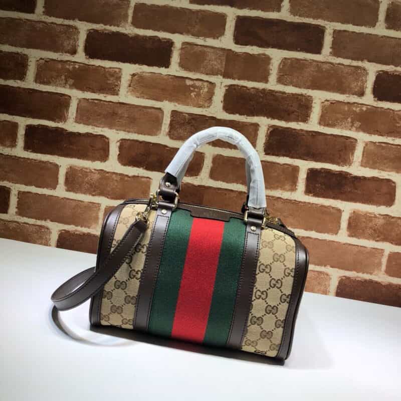 GUCCI古驰双G帆布配皮波士顿圆筒手提单肩斜挎包269876