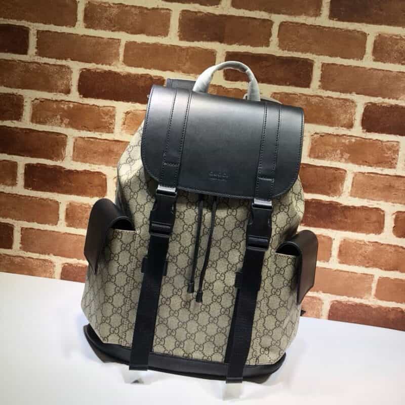 GUCCI古驰双G帆布黑色皮革双肩背包450958