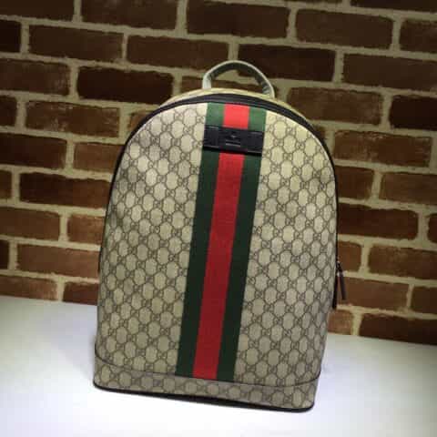 GUCCI古驰双G帆布饰黑色皮革红绿条纹双肩背包443805