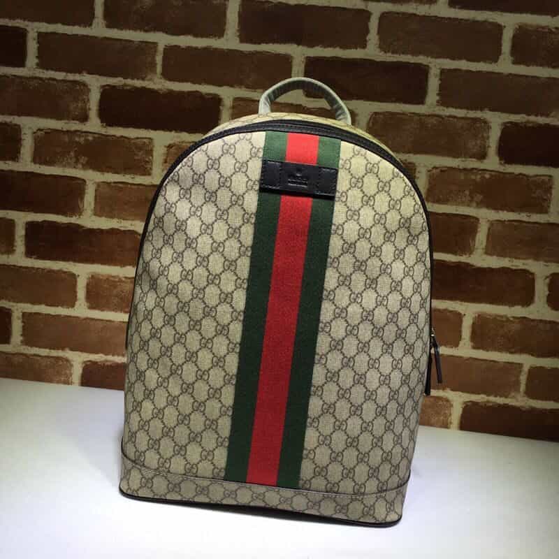 GUCCI古驰双G帆布饰黑色皮革红绿条纹双肩背包443805