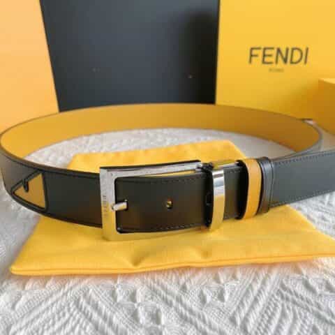 FENDI芬迪    双层负离子金色金属扣黄色标志腰带3.5cm