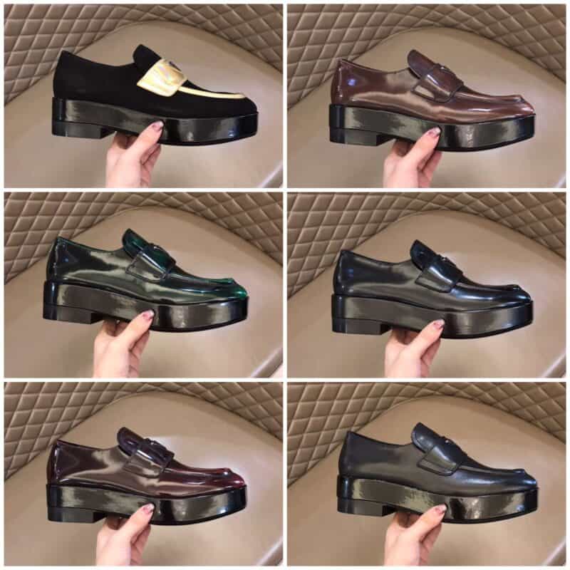PRADA/普拉达 三角形徽标和亮面皮革P家高端男士厚底乐福鞋