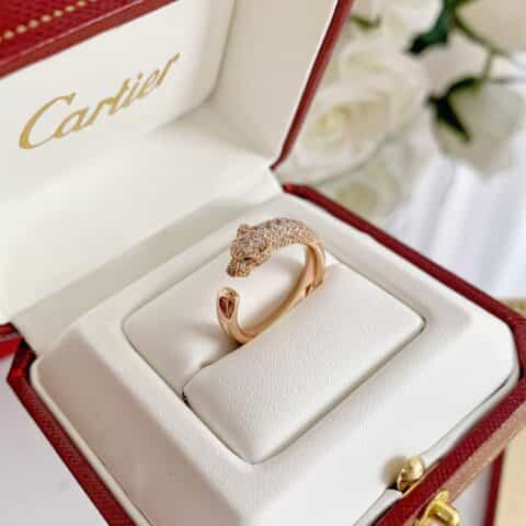 CARTIER卡地亚丛林系列满钻豹子戒指