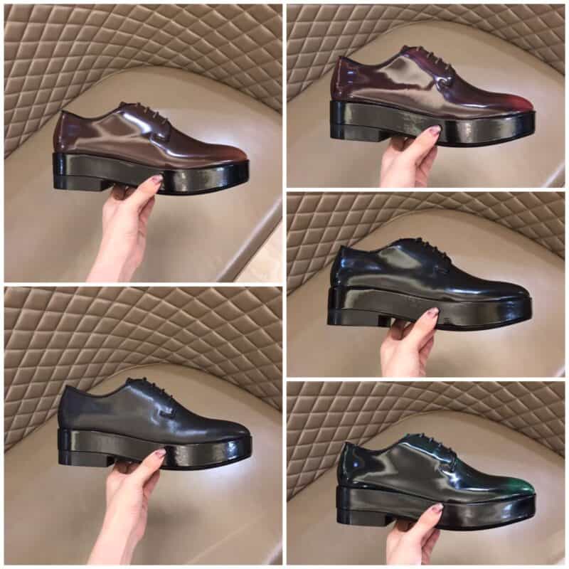 PRADA/普拉达 三角形徽标和亮面皮革P家高端男士系带德比鞋