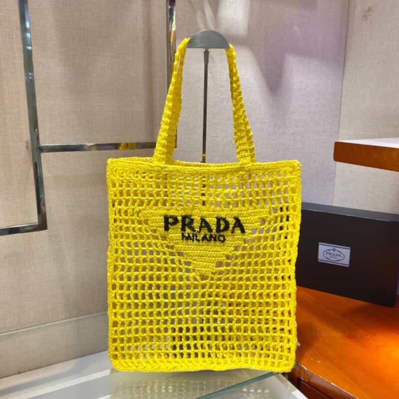 PRADA酒椰纤维托特包 1BG393黄
